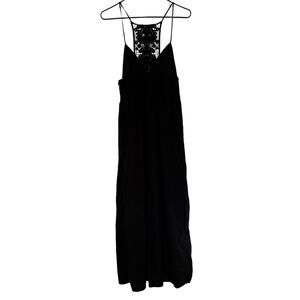 Jason Wu Black Linen Lined Maxi Dress Boho Crochet Bodice Flowy Medium NEW